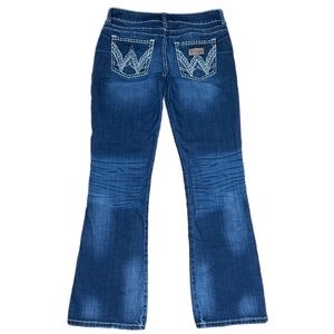 Wrangler Premium Patch Blue Low Rise Bootcut Jeans Women’s Size 9x34 Dark Wash